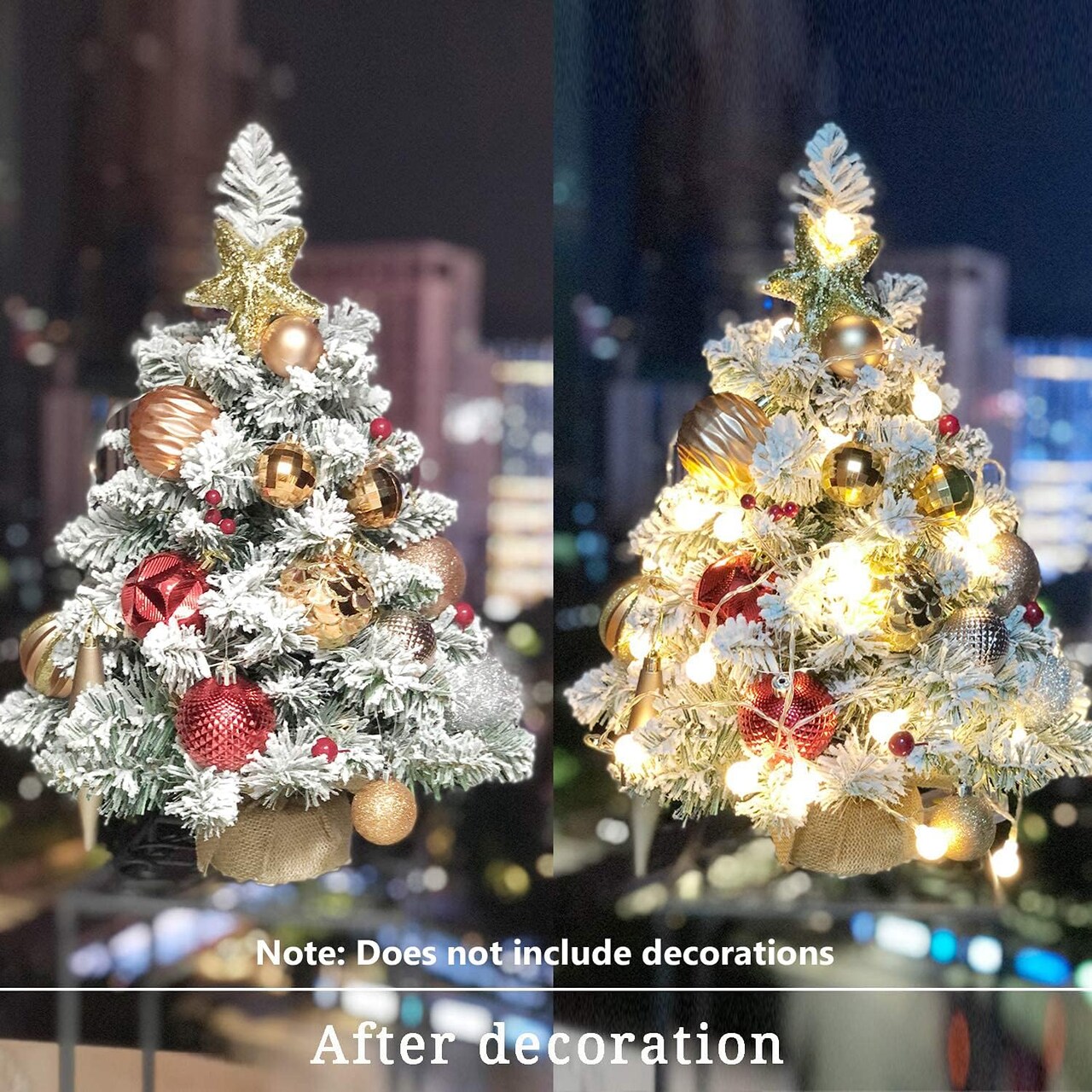 Pre-Lit Artificial Mini Christmas Tree,20 Inch Snow Flocked Artificial Pine Xmas Tree with 40 LED Lights,70 Branch Tips,Desktop